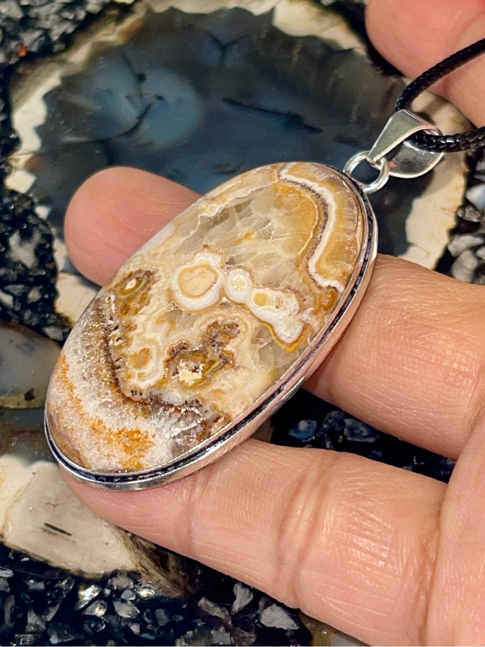 “The Laughter Stone” Laguna Crazy Lace Agate Pendant 2 1/2”